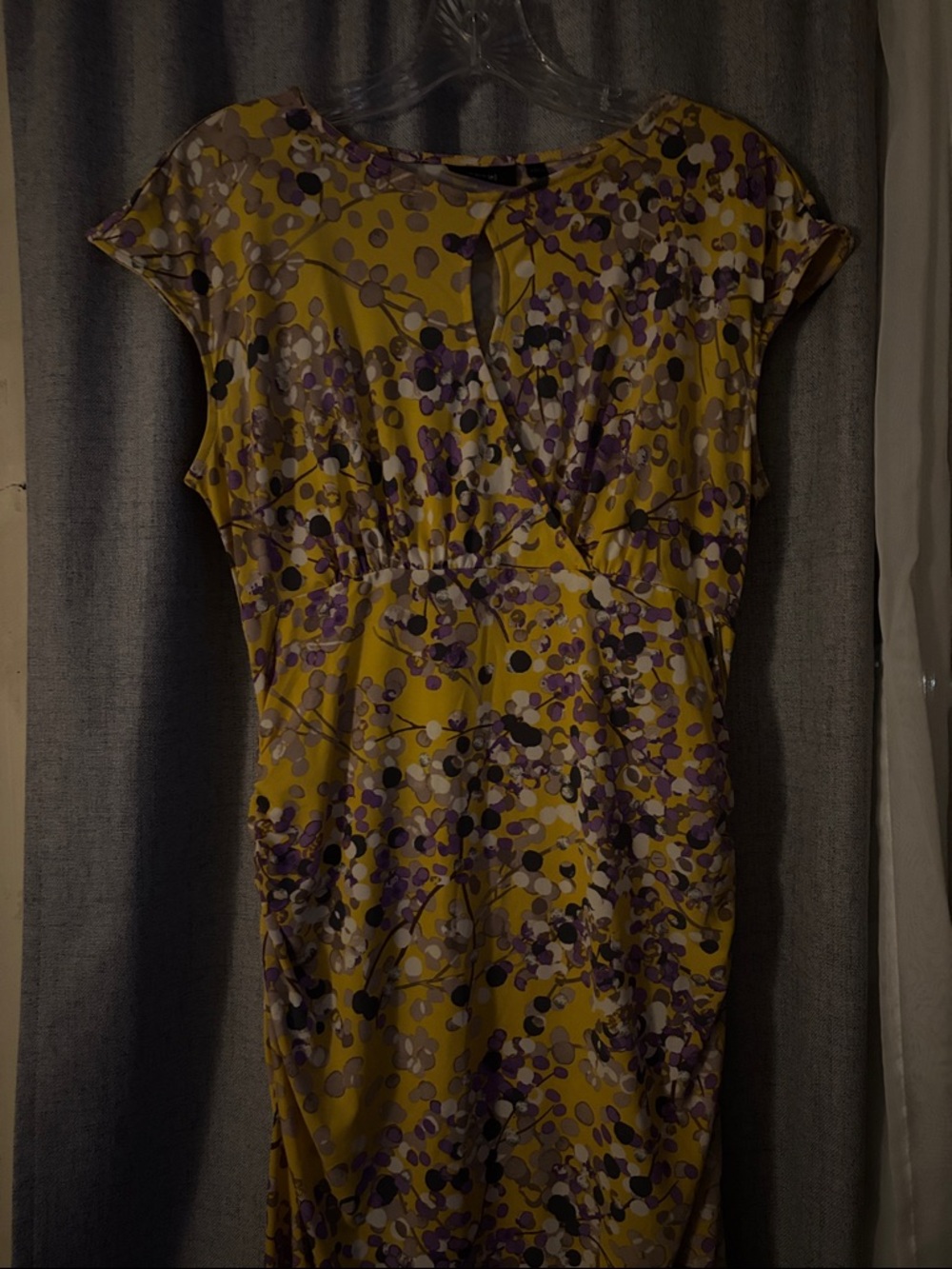 Apt. 9 Yellow Floral-Print Midi Dress with Purple Accents size Large